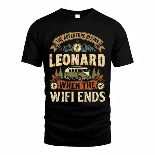LEONARD TT898-K6-229 – Personalized Funny Camping Quote Apparel “The Adventure Begins When The WiFi Ends”