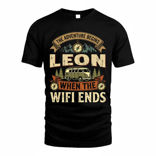 LEON TT898-K6-229 – Personalized Funny Camping Quote Apparel “The Adventure Begins When The WiFi Ends”