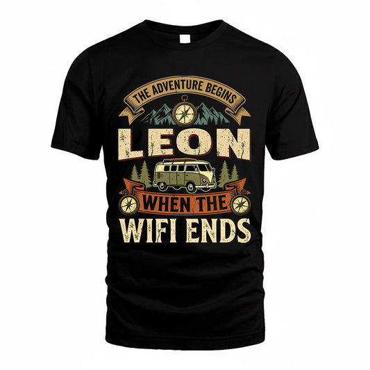 LEON TT898-K6-229 – Personalized Funny Camping Quote Apparel “The Adventure Begins When The WiFi Ends”