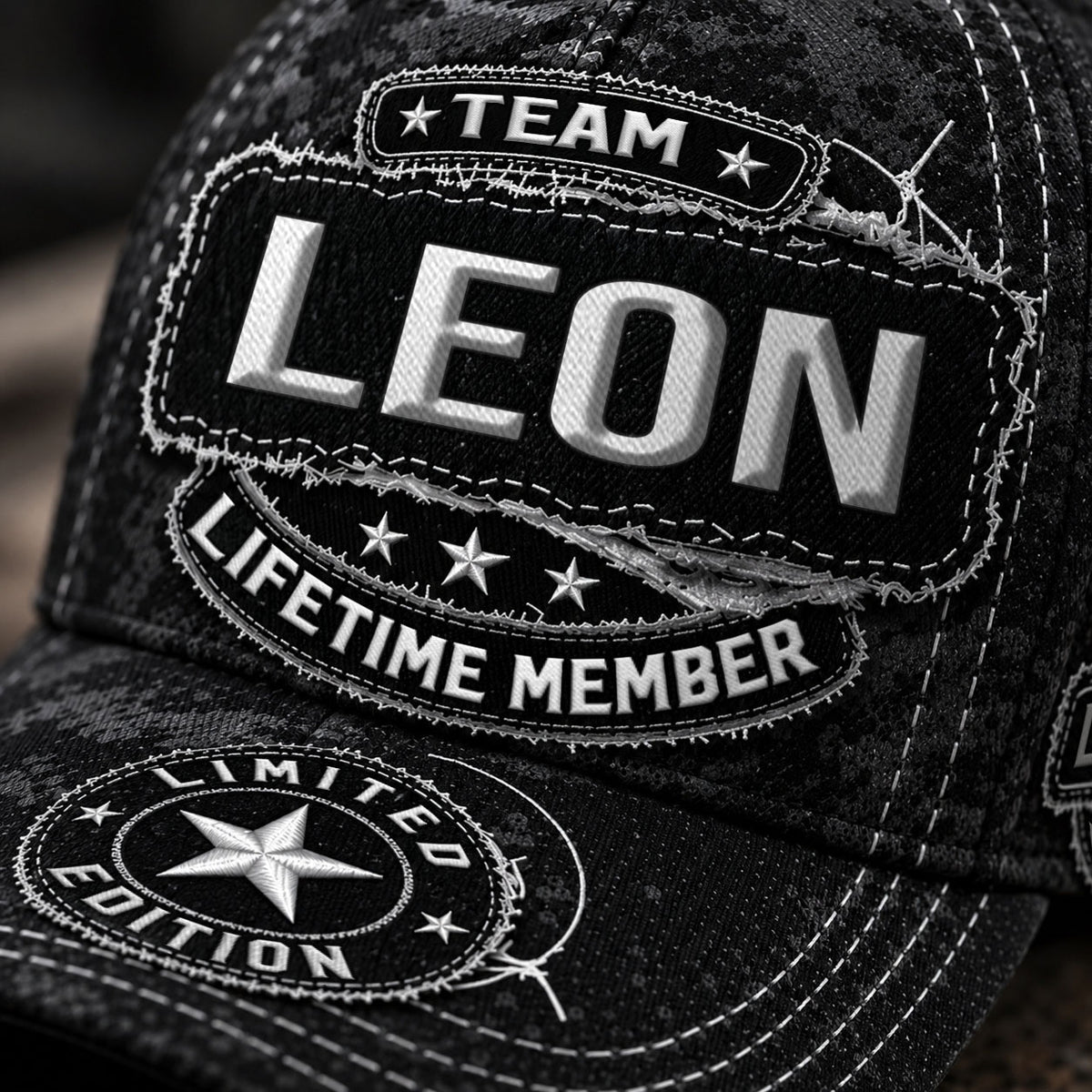 LEON TC03 HH79  Personalized Black Camo Baseball Cap, Custom Name Family Hat