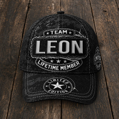 LEON TC03 HH79  Personalized Black Camo Baseball Cap, Custom Name Family Hat