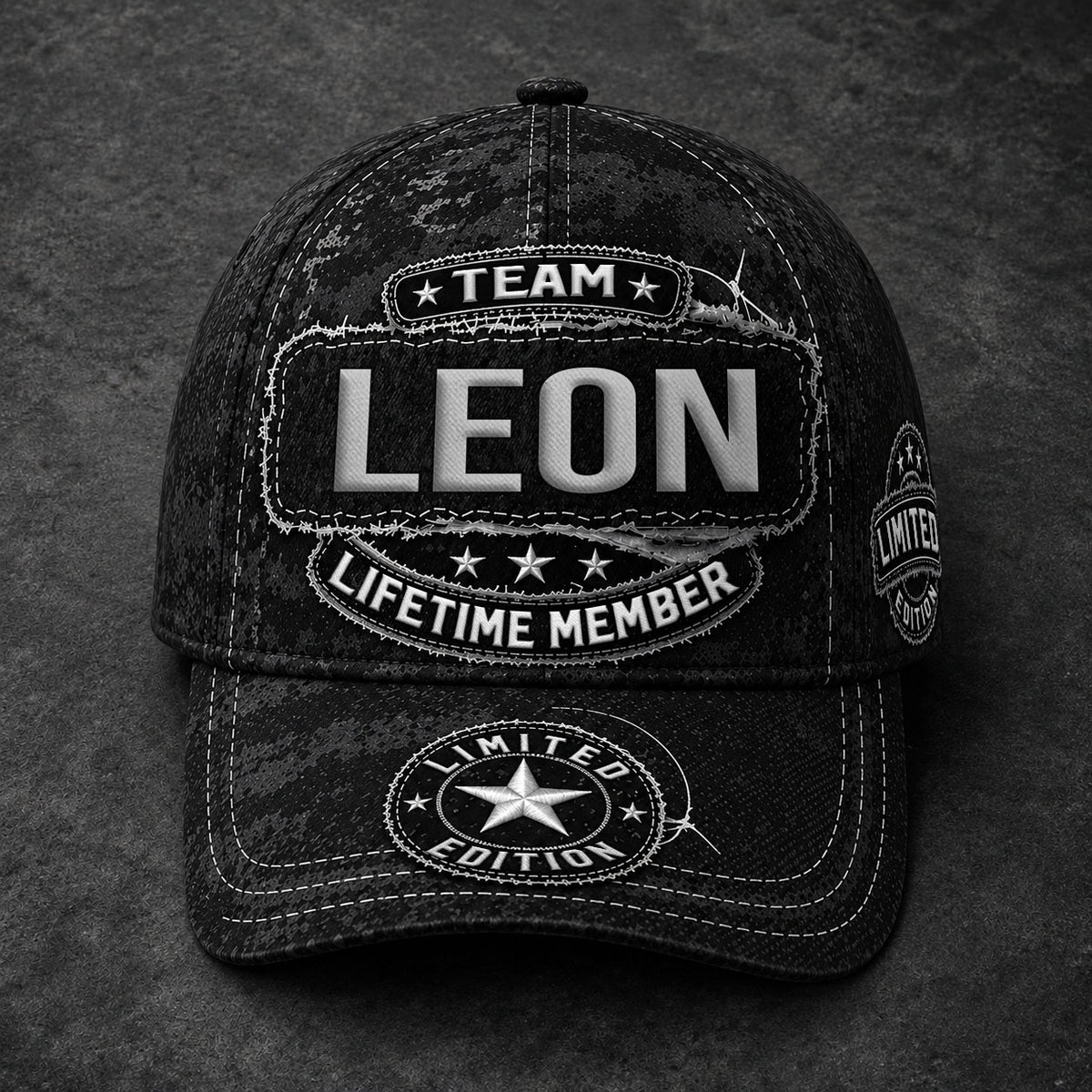 LEON TC03 HH79  Personalized Black Camo Baseball Cap, Custom Name Family Hat