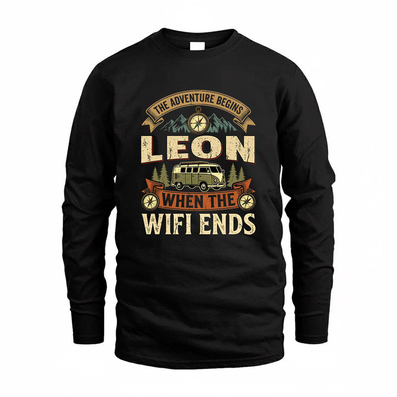 LEON TT898-K6-229 – Personalized Funny Camping Quote Apparel “The Adventure Begins When The WiFi Ends”