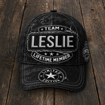 LESLIE TC03 HH79  Personalized Black Camo Baseball Cap, Custom Name Family Hat