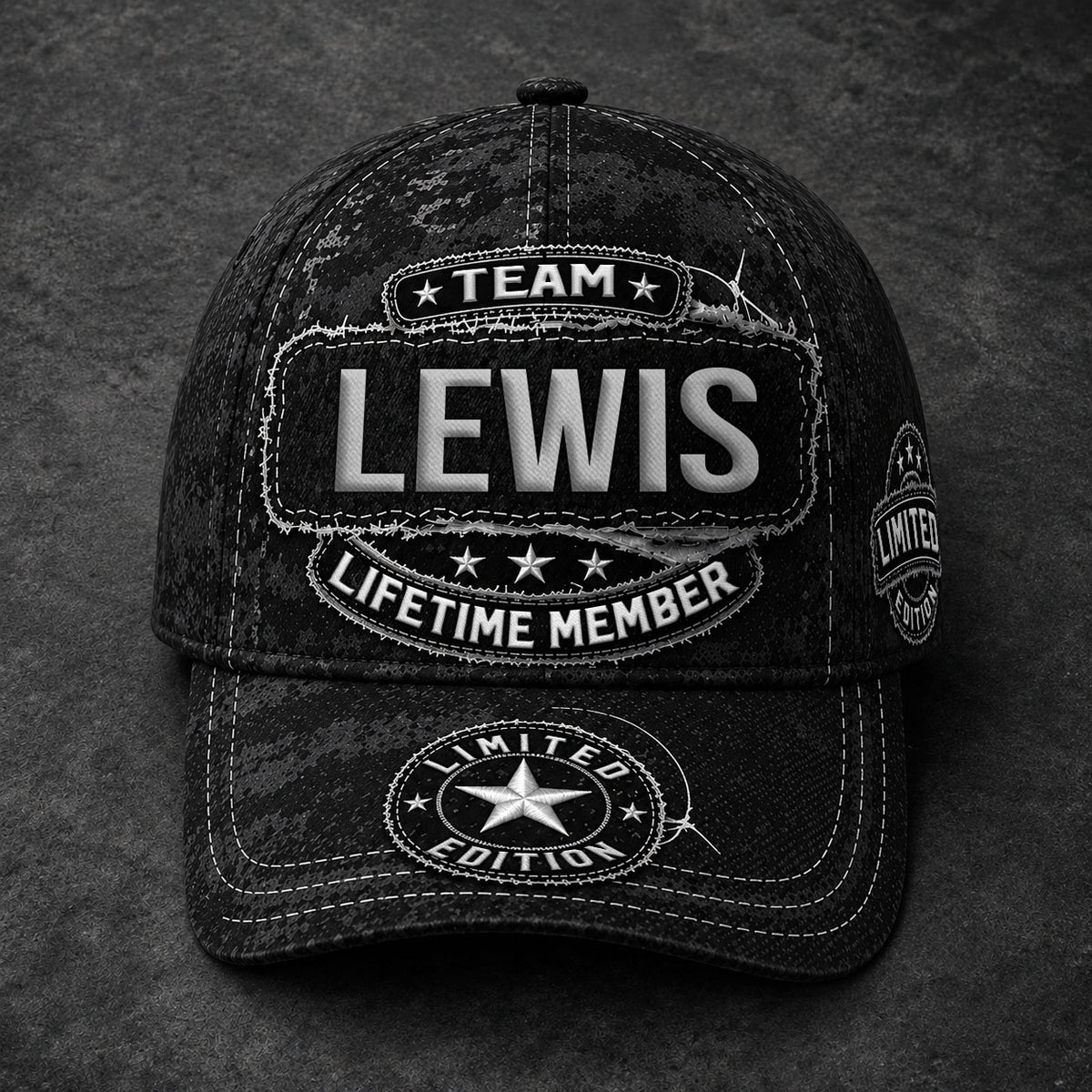 LEWIS TC03 HH79  Personalized Black Camo Baseball Cap, Custom Name Family Hat