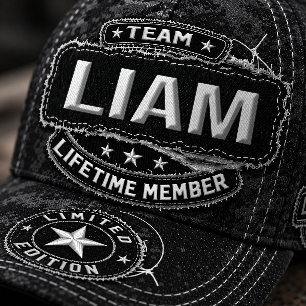 LIAM TC03 HH79  Personalized Black Camo Baseball Cap, Custom Name Family Hat