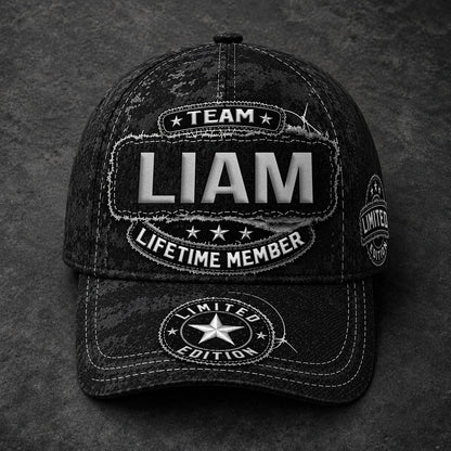 LIAM TC03 HH79  Personalized Black Camo Baseball Cap, Custom Name Family Hat