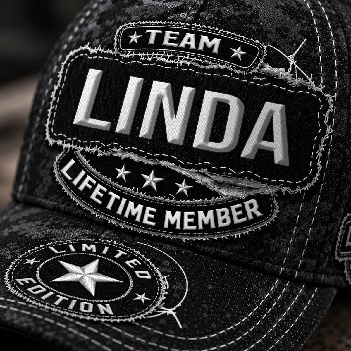 LINDA TC03 HH79  Personalized Black Camo Baseball Cap, Custom Name Family Hat