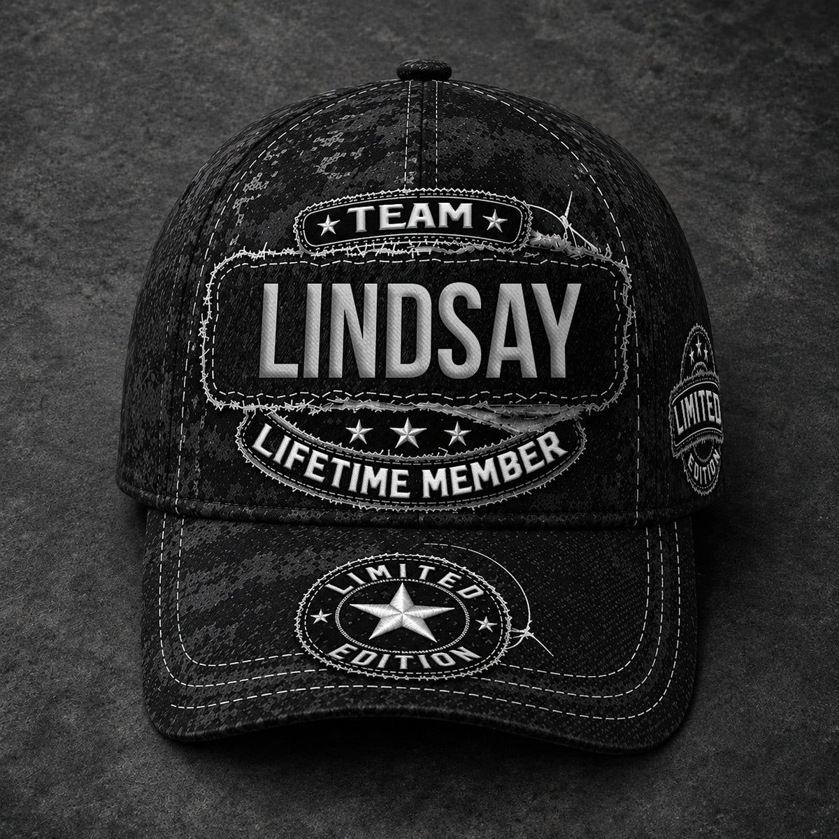 LINDSAY TC03 HH79  Personalized Black Camo Baseball Cap, Custom Name Family Hat