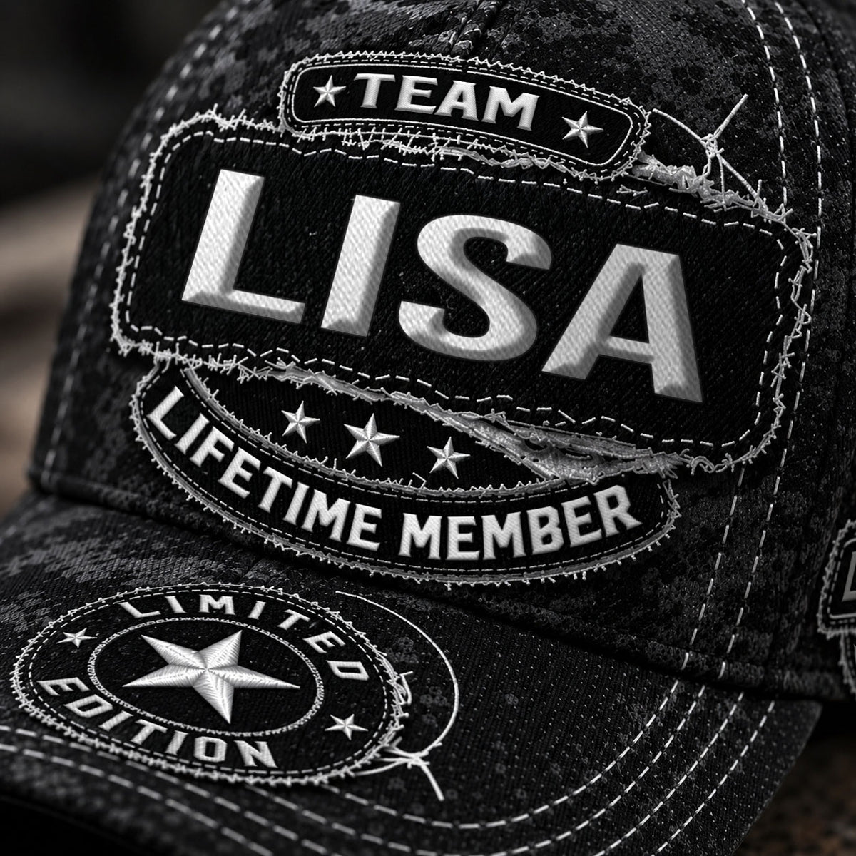 LISA TC03 HH79  Personalized Black Camo Baseball Cap, Custom Name Family Hat
