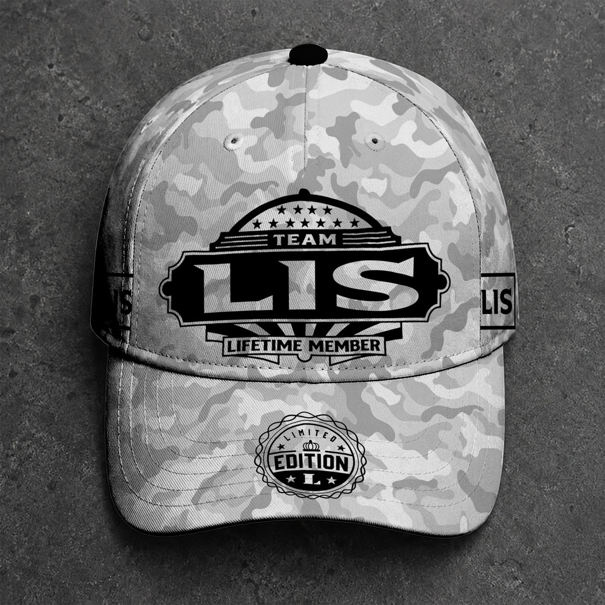 LIS TC01 HH79 Team Your Name Hat, Personalized Camo Baseball Cap, Custom Family Gift, Gift for Him Her