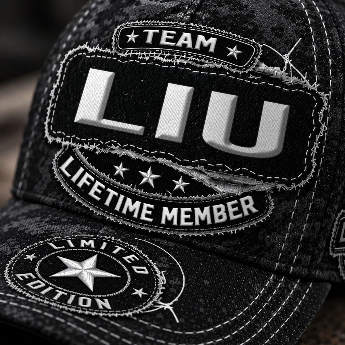 LIU TC03 HH79  Personalized Black Camo Baseball Cap, Custom Name Family Hat