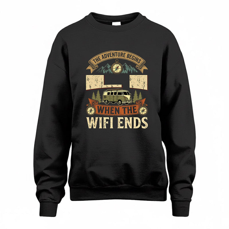 LI TT898-K6-229 – Personalized Funny Camping Quote Apparel “The Adventure Begins When The WiFi Ends”