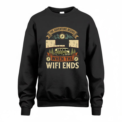 LI TT898-K6-229 – Personalized Funny Camping Quote Apparel “The Adventure Begins When The WiFi Ends”