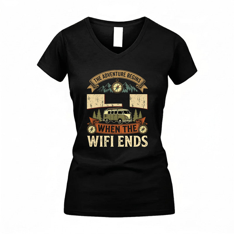 LI TT898-K6-229 – Personalized Funny Camping Quote Apparel “The Adventure Begins When The WiFi Ends”