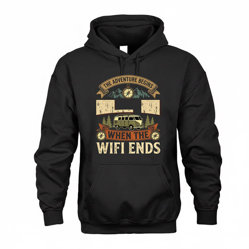LI TT898-K6-229 – Personalized Funny Camping Quote Apparel “The Adventure Begins When The WiFi Ends”