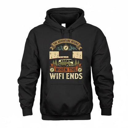 LI TT898-K6-229 – Personalized Funny Camping Quote Apparel “The Adventure Begins When The WiFi Ends”
