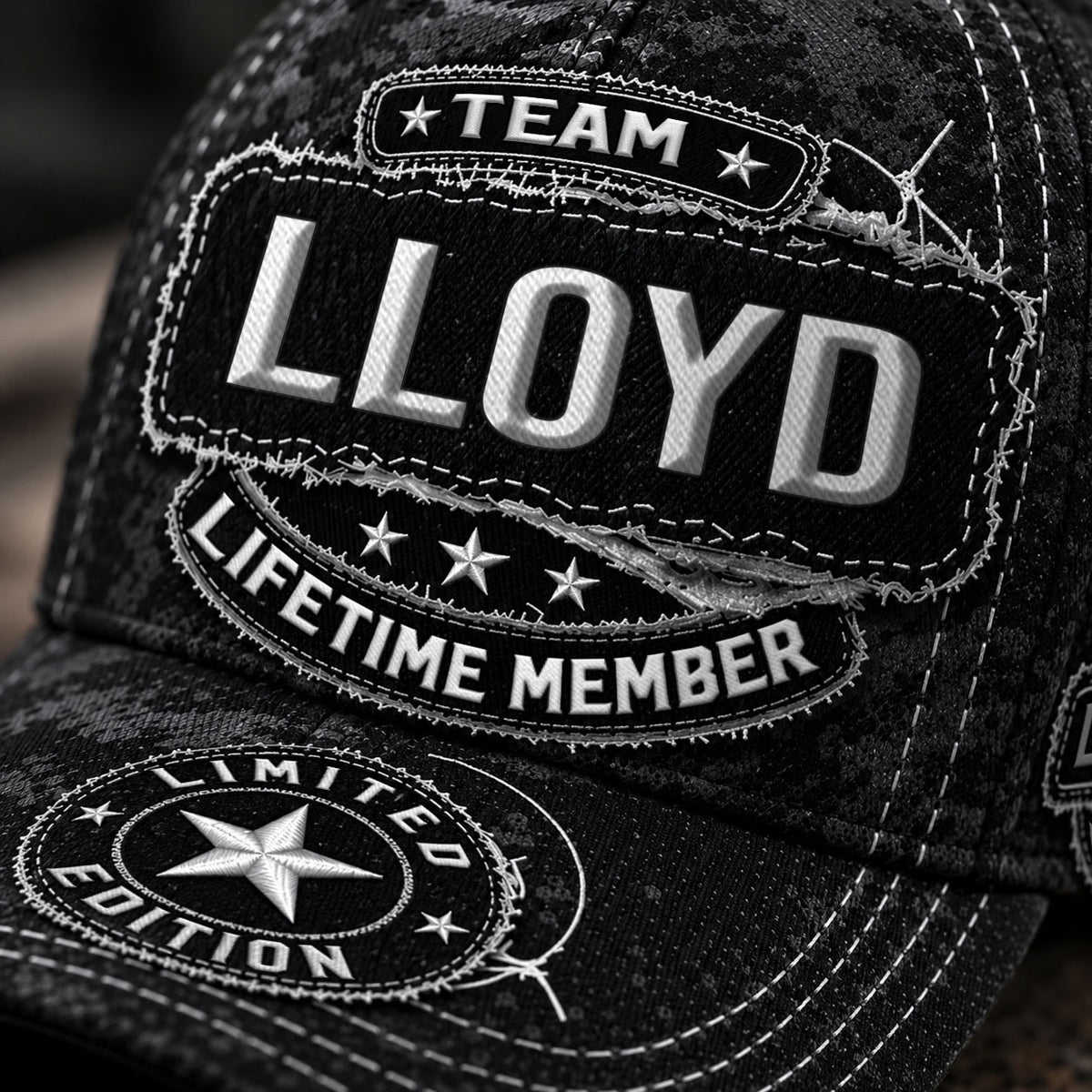 LLOYD TC03 HH79  Personalized Black Camo Baseball Cap, Custom Name Family Hat