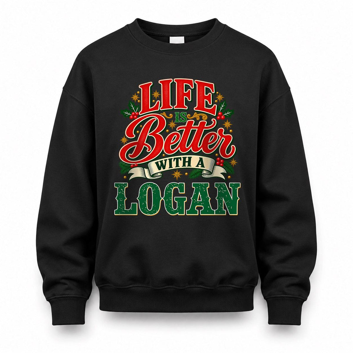 LOGAN HH-F011 Personalized Name Christmas Shirt – “Life Is Better With a Custom Name” Funny Christmas Gift, Custom Holiday Apparel