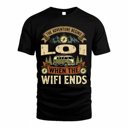 LOI TT898-K6-229 – Personalized Funny Camping Quote Apparel “The Adventure Begins When The WiFi Ends”