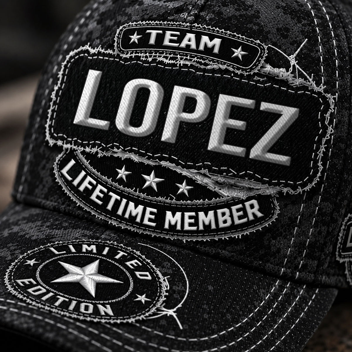 LOPEZ TC03 HH79  Personalized Black Camo Baseball Cap, Custom Name Family Hat