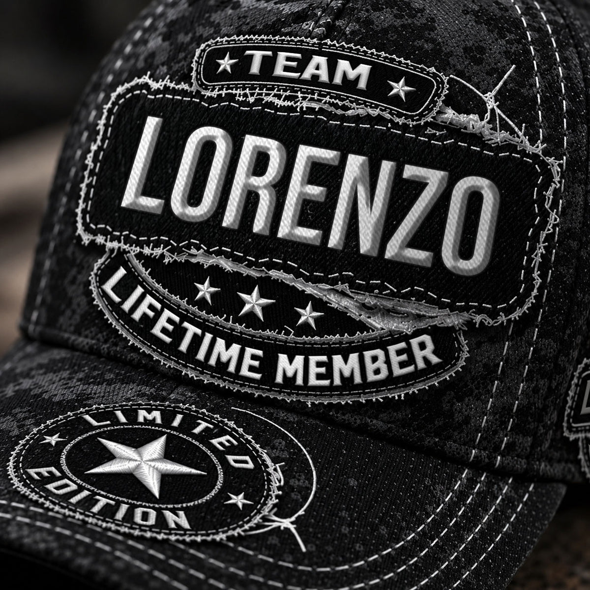 LORENZO TC03 HH79  Personalized Black Camo Baseball Cap, Custom Name Family Hat