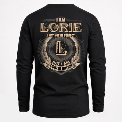 LORIE 2K-101–Personalized Name Quote Apparel “I Am NAME May Not Be Perfect But I Am Limited Edition”