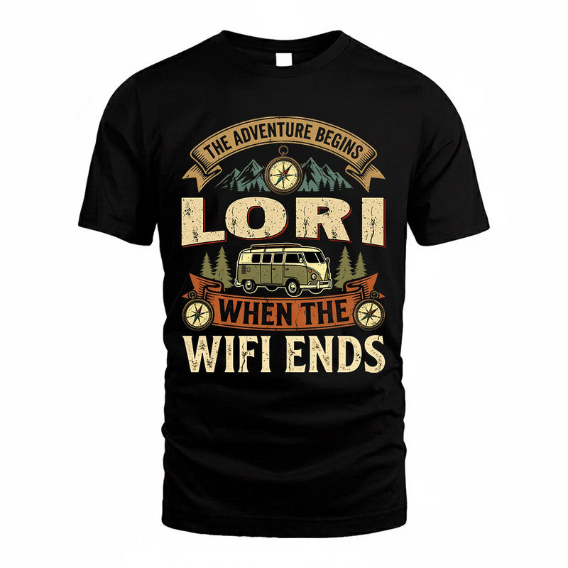 LORI TT898-K6-229 – Personalized Funny Camping Quote Apparel “The Adventure Begins When The WiFi Ends”