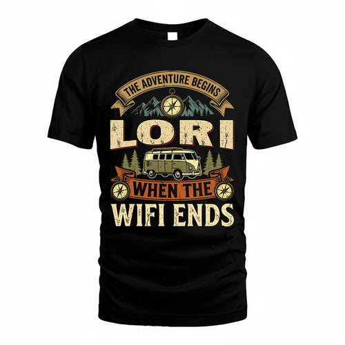 LORI TT898-K6-229 – Personalized Funny Camping Quote Apparel “The Adventure Begins When The WiFi Ends”
