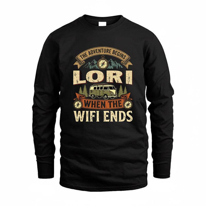 LORI TT898-K6-229 – Personalized Funny Camping Quote Apparel “The Adventure Begins When The WiFi Ends”