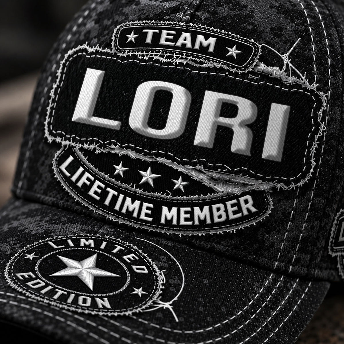 LORI TC03 HH79  Personalized Black Camo Baseball Cap, Custom Name Family Hat