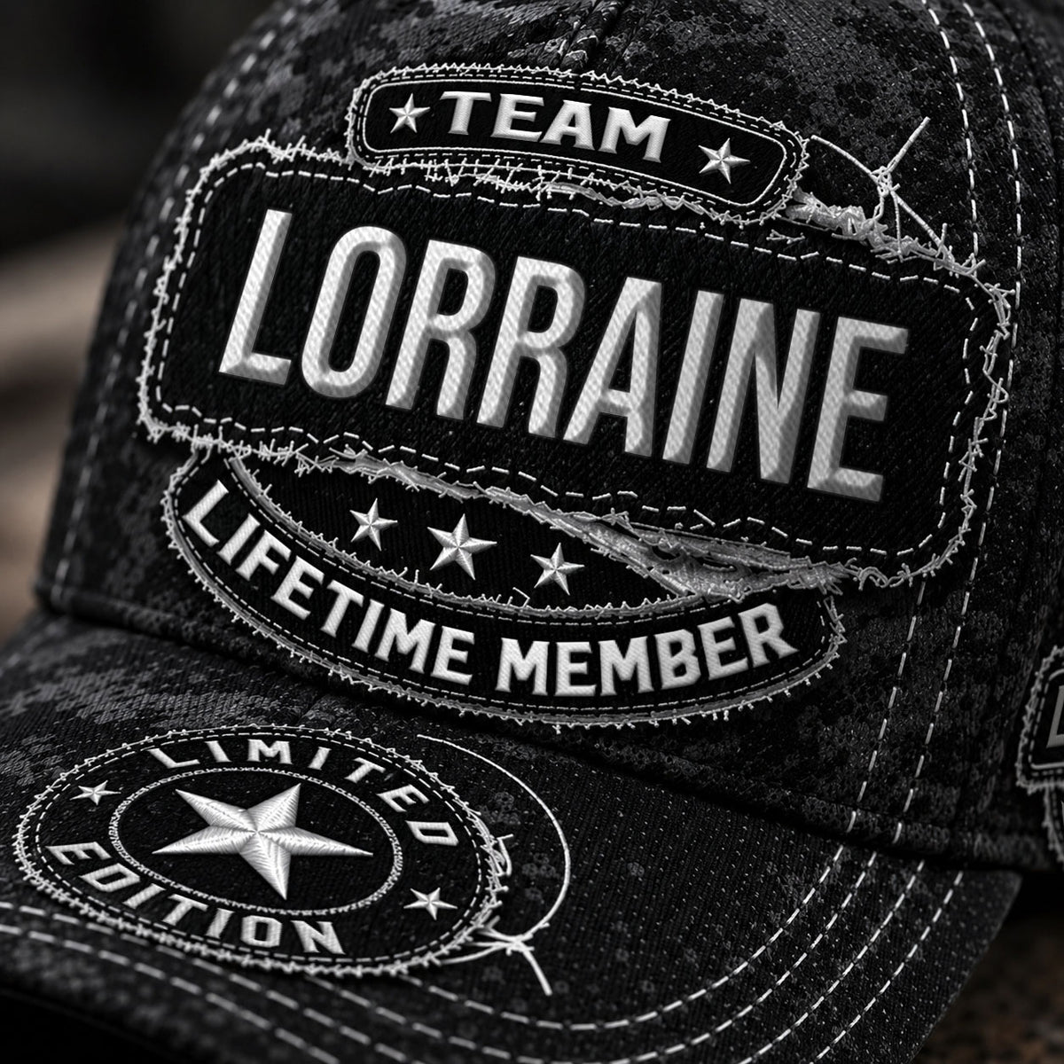 LORRAINE TC03 HH79  Personalized Black Camo Baseball Cap, Custom Name Family Hat
