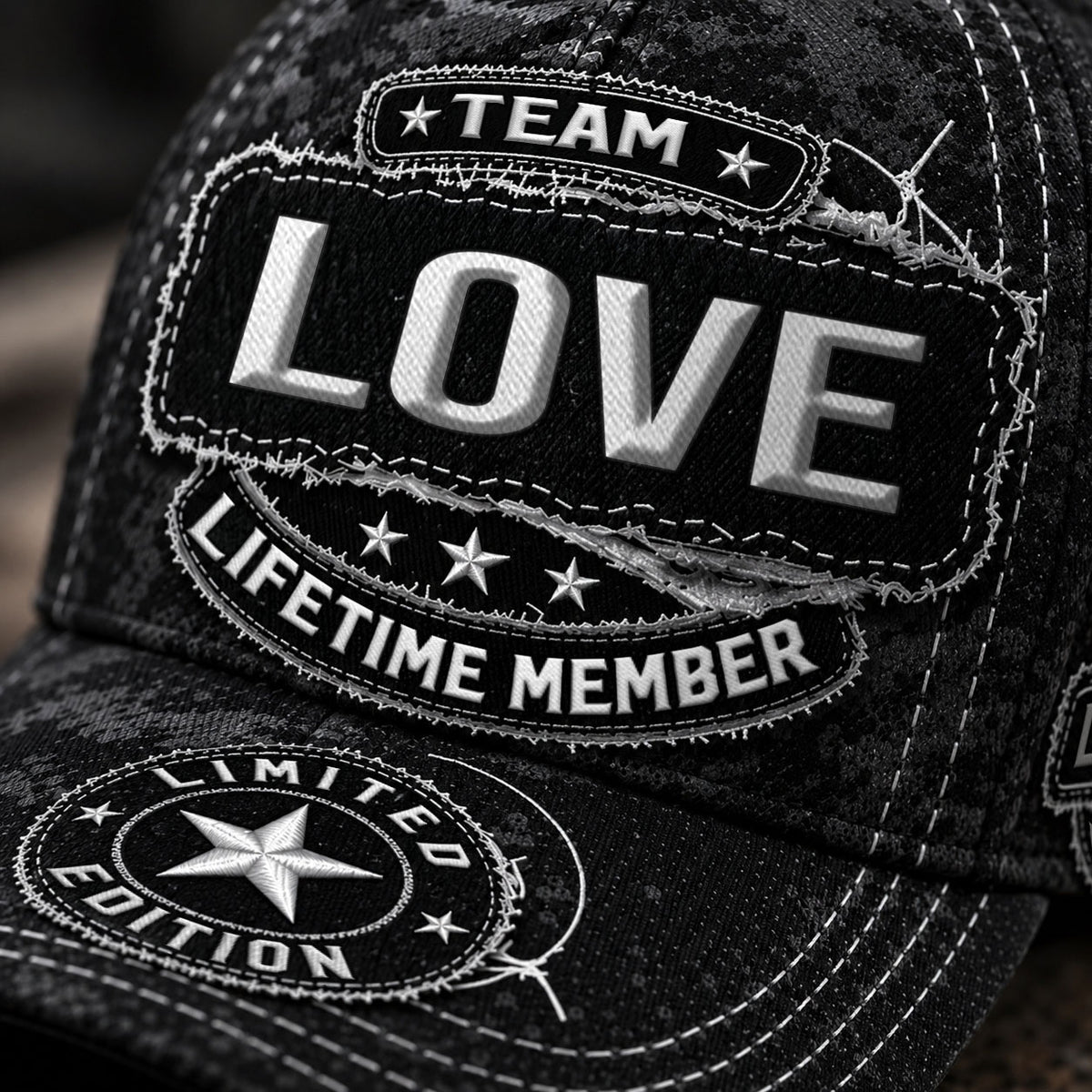 LOVE TC03 HH79  Personalized Black Camo Baseball Cap, Custom Name Family Hat