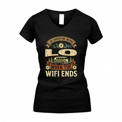LO TT898-K6-229 – Personalized Funny Camping Quote Apparel “The Adventure Begins When The WiFi Ends”
