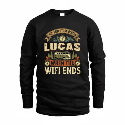 LUCAS TT898-K6-229 – Personalized Funny Camping Quote Apparel “The Adventure Begins When The WiFi Ends”