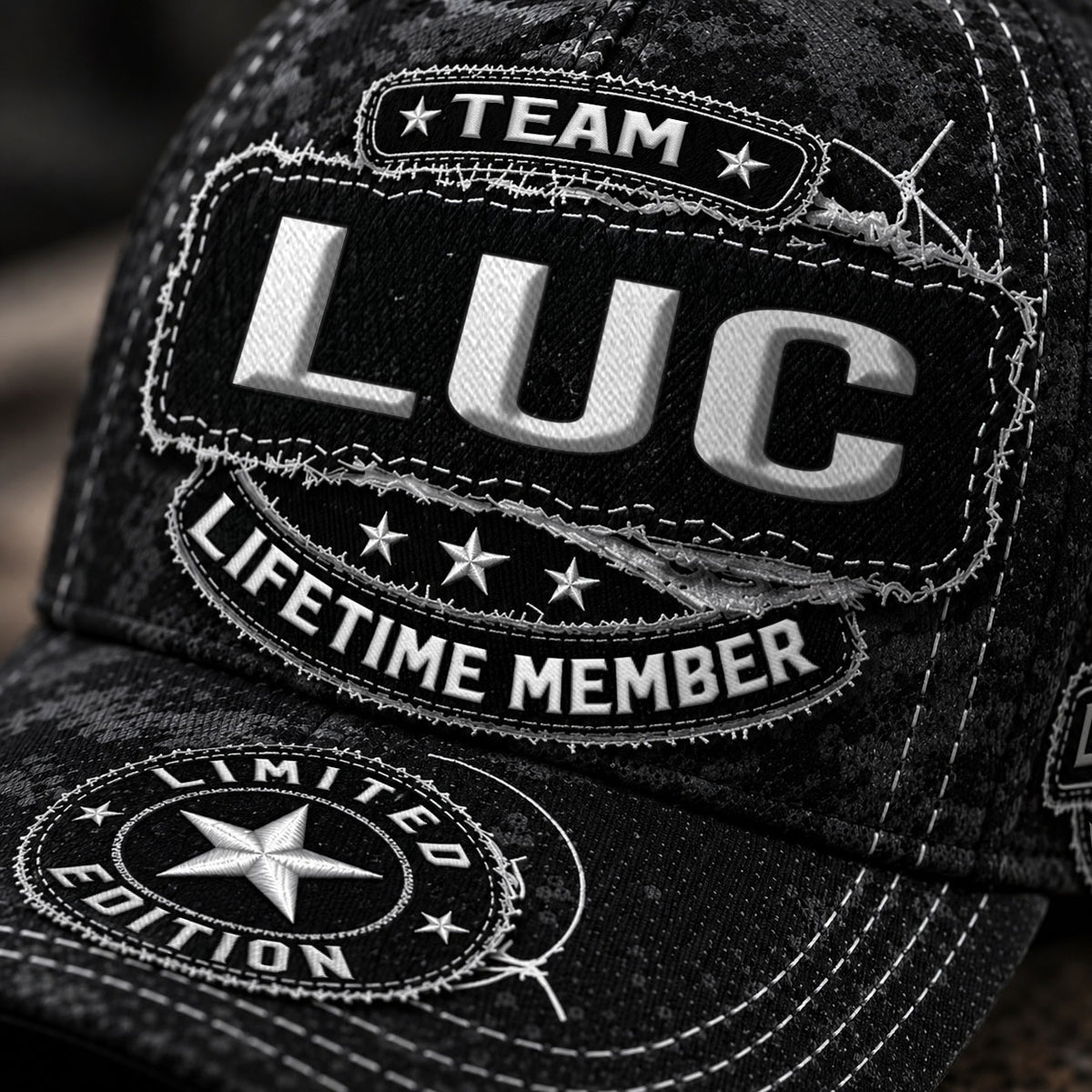 LUC TC03 HH79  Personalized Black Camo Baseball Cap, Custom Name Family Hat