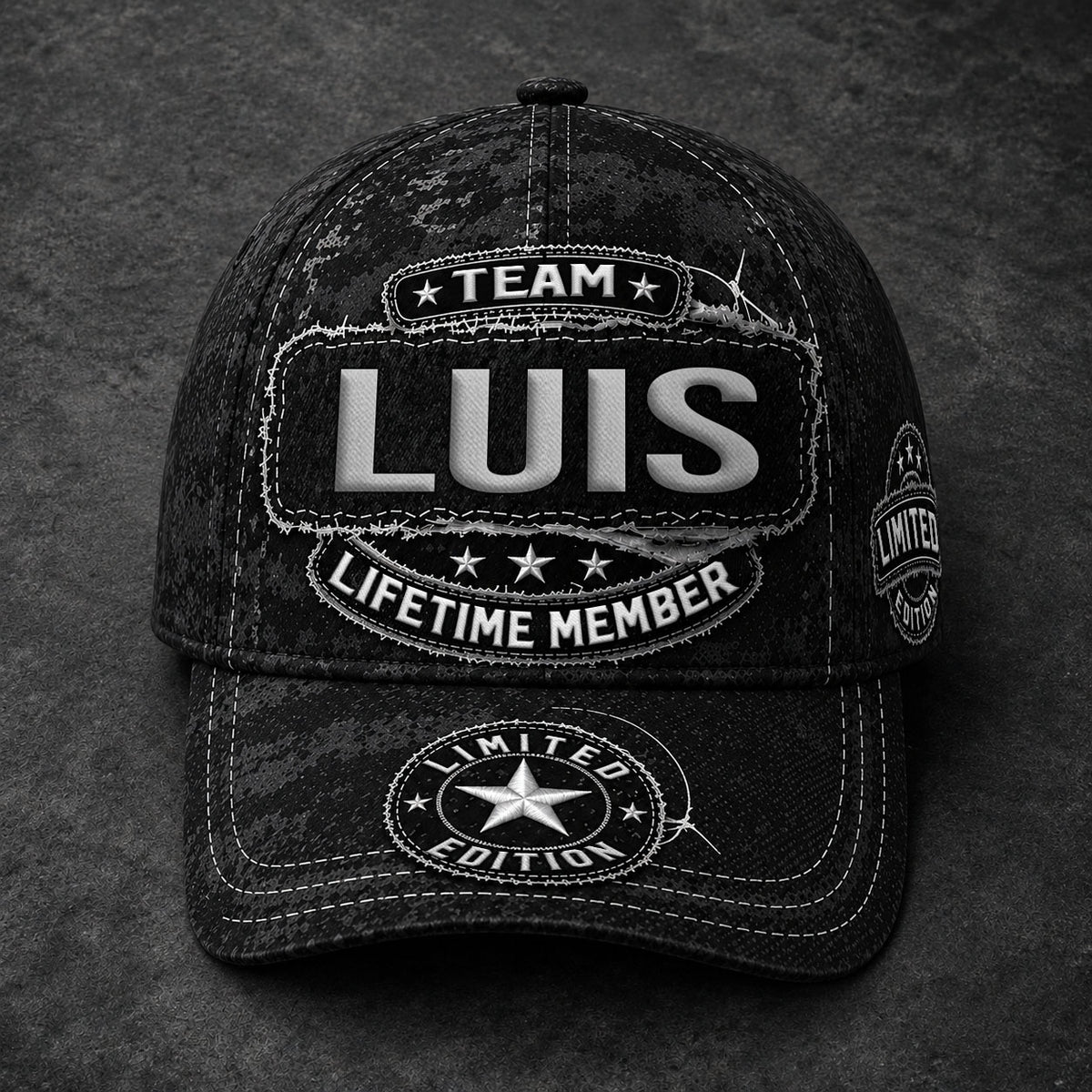 LUIS TC03 HH79  Personalized Black Camo Baseball Cap, Custom Name Family Hat