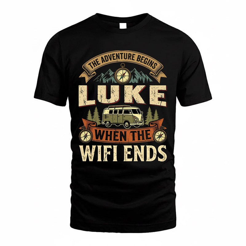 LUKE TT898-K6-229 – Personalized Funny Camping Quote Apparel “The Adventure Begins When The WiFi Ends”