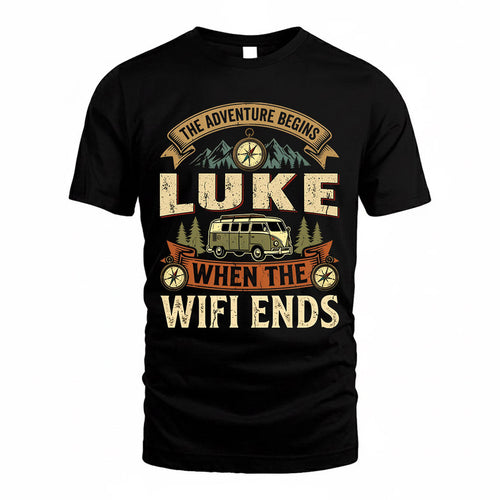 LUKE TT898-K6-229 – Personalized Funny Camping Quote Apparel “The Adventure Begins When The WiFi Ends”