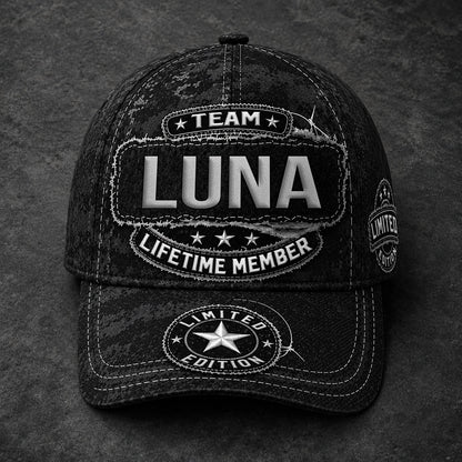 LUNA TC03 HH79  Personalized Black Camo Baseball Cap, Custom Name Family Hat