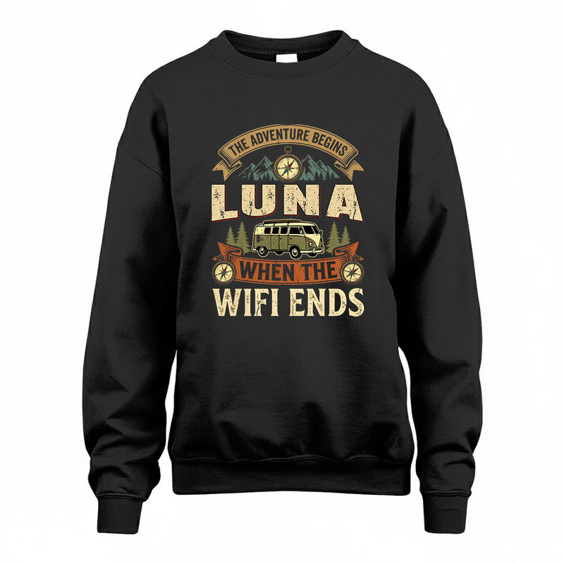 LUNA TT898-K6-229 – Personalized Funny Camping Quote Apparel “The Adventure Begins When The WiFi Ends”