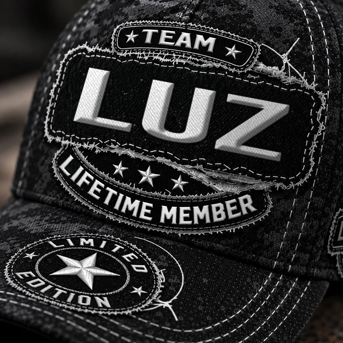 LUZ TC03 HH79  Personalized Black Camo Baseball Cap, Custom Name Family Hat