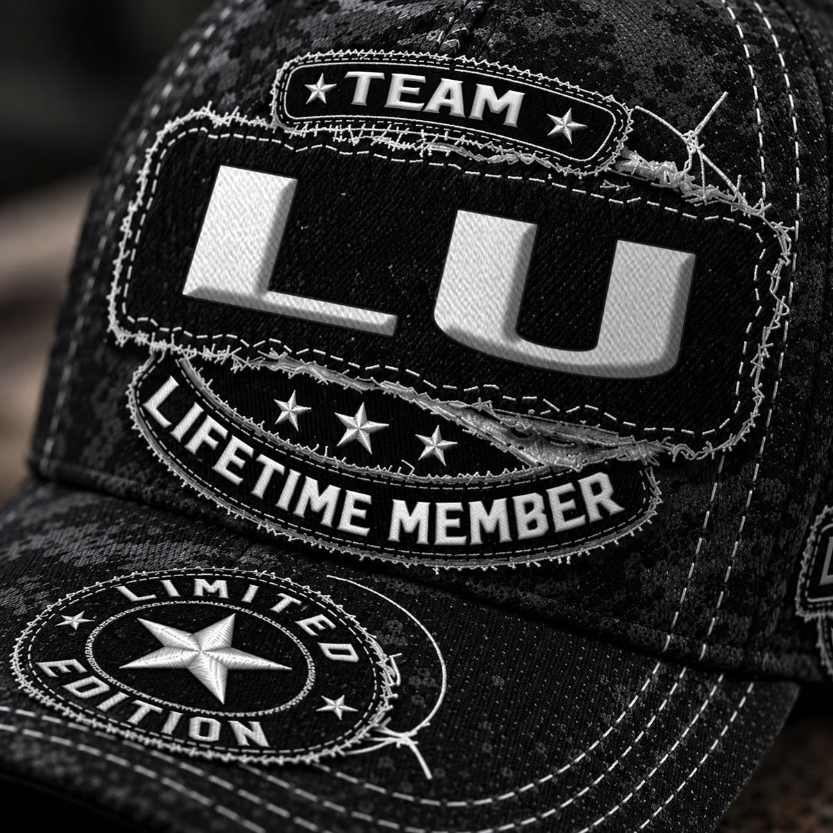 LU TC03 HH79  Personalized Black Camo Baseball Cap, Custom Name Family Hat