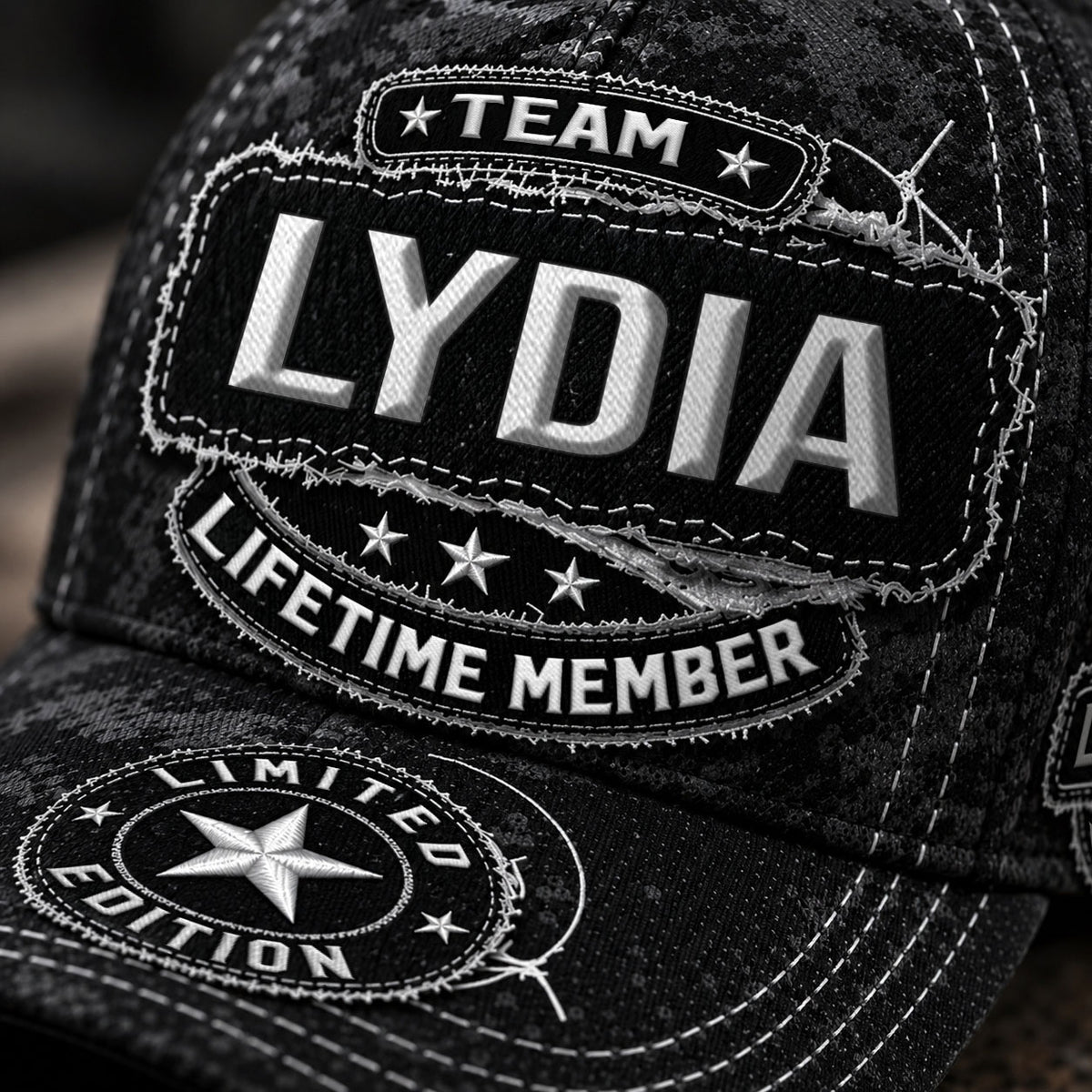 LYDIA TC03 HH79  Personalized Black Camo Baseball Cap, Custom Name Family Hat