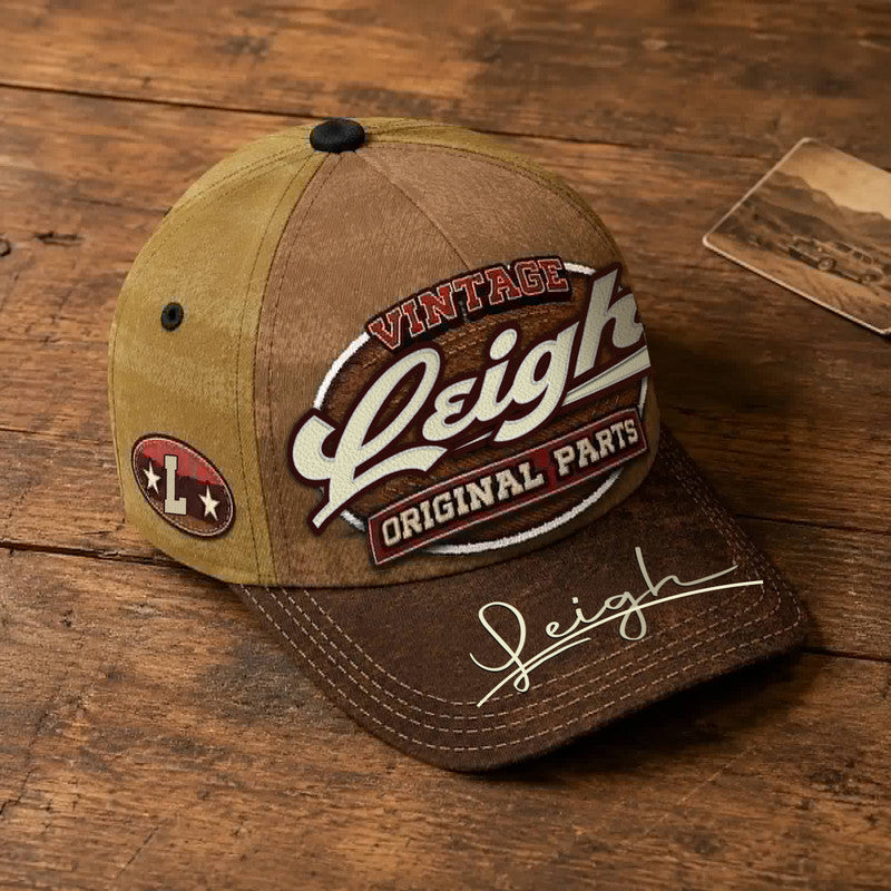 LEIGH TC02 HH79  Personalized Name Baseball Cap, Vintage Retro Hat, Custom Gift for Him & Her