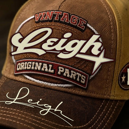 LEIGH TC02 HH79  Personalized Name Baseball Cap, Vintage Retro Hat, Custom Gift for Him & Her