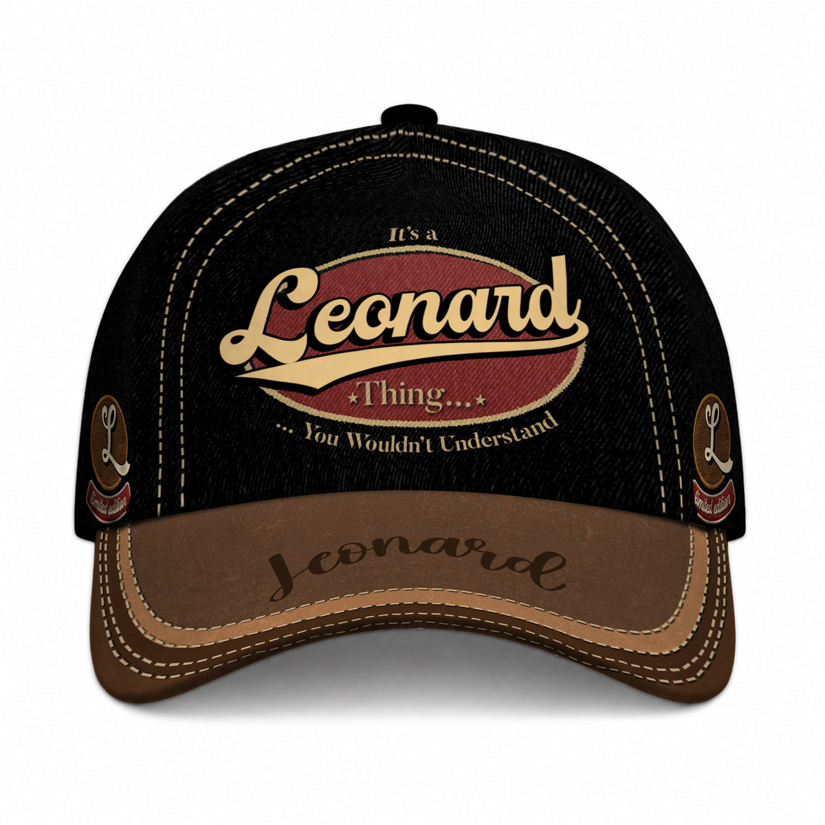 LEONARD  TC06 HH79 Personalized Distressed Baseball Cap, Custom Retro Trucker Hat, Statement Dad Cap