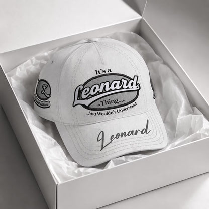 LEONARD  TC05 HH79  Personalized Distressed Baseball Cap, Custom Retro Trucker Hat, Statement Dad Cap, White version