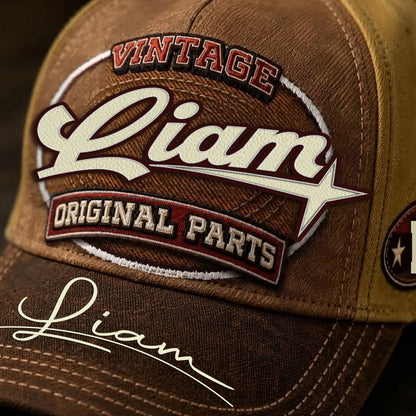 LIAM TC02 HH79  Personalized Name Baseball Cap, Vintage Retro Hat, Custom Gift for Him & Her
