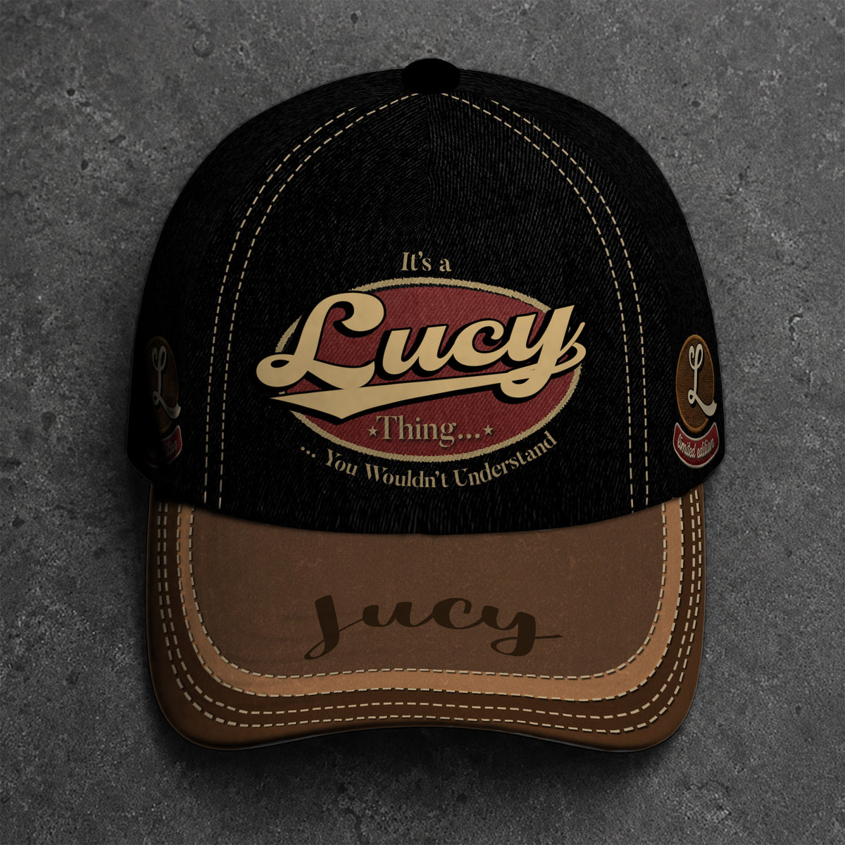 LUCY  TC06 HH79 Personalized Distressed Baseball Cap, Custom Retro Trucker Hat, Statement Dad Cap